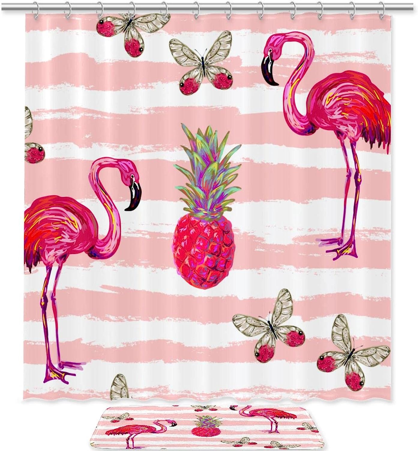 Flamingo Pineapple Stripe Shower Curtain for a Fun and Playful Bathroom