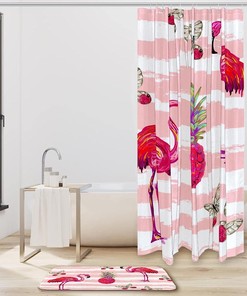 Flamingo Pineapple Stripe Shower Curtain for a Fun and Playful Bathroom