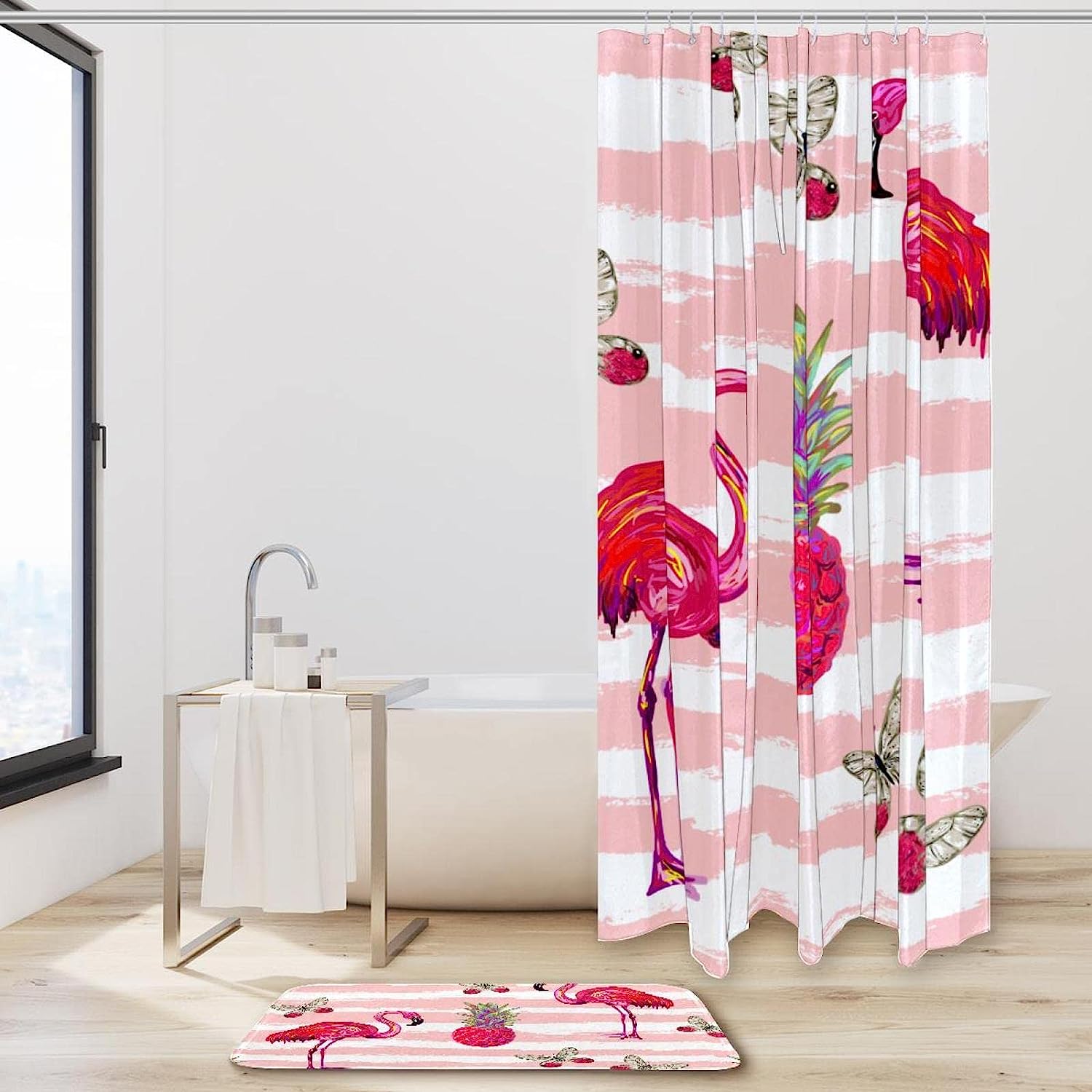 Flamingo Pineapple Stripe Shower Curtain for a Fun and Playful Bathroom
