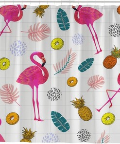 Flamingo Pink Pineapple Bath Curtain, Waterproof Bathroom Decor by Vantaso