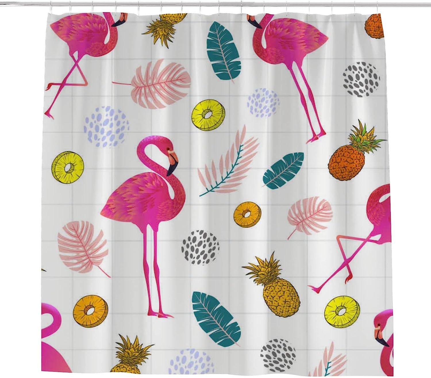 Flamingo Pink Pineapple Bath Curtain, Waterproof Bathroom Decor by Vantaso