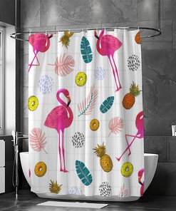 Flamingo Pink Pineapple Bath Curtain, Waterproof Bathroom Decor by Vantaso