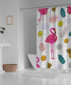 Flamingo Pink Pineapple Bath Curtain, Waterproof Bathroom Decor by Vantaso