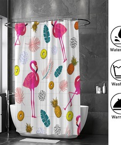 Flamingo Pink Pineapple Bath Curtain, Waterproof Bathroom Decor by Vantaso