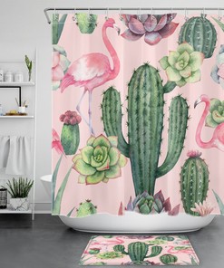 Flamingo Pink Succulent Plant Shower Curtain, Perfect Bathroom Decor