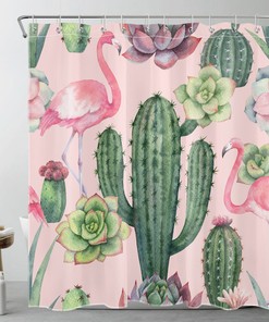 Flamingo Pink Succulent Plant Shower Curtain, Perfect Bathroom Decor