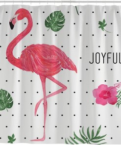 Flamingo Polka Dots Waterproof Shower Curtain by Vantaso