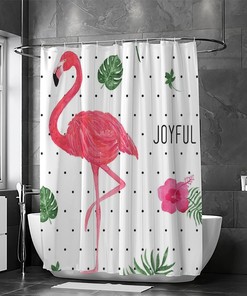 Flamingo Polka Dots Waterproof Shower Curtain by Vantaso