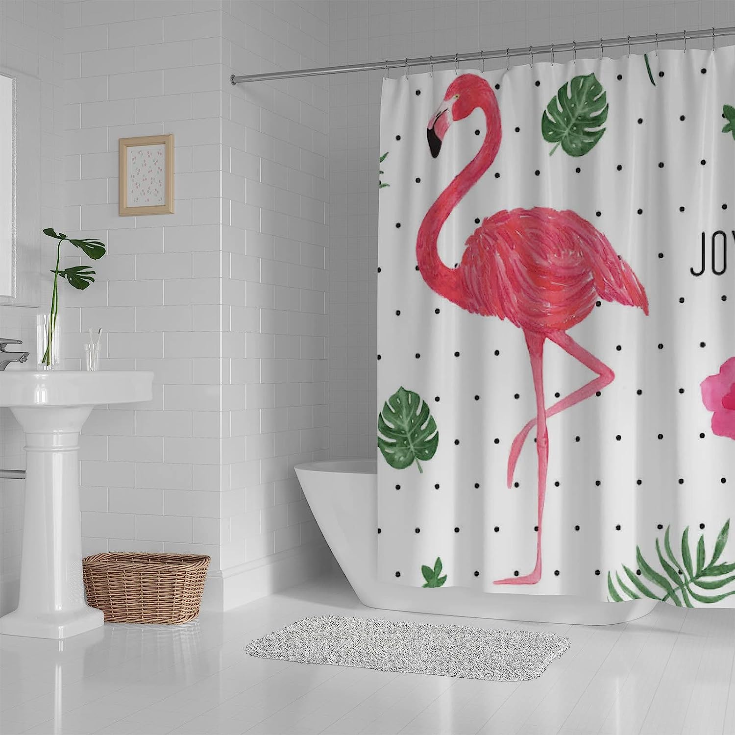 Flamingo Polka Dots Waterproof Shower Curtain by Vantaso