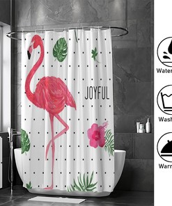 Flamingo Polka Dots Waterproof Shower Curtain by Vantaso