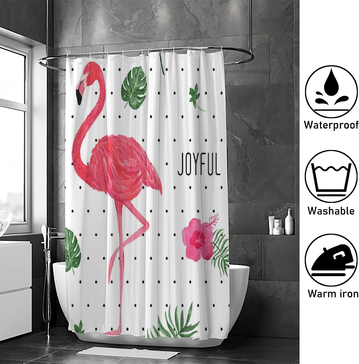 Flamingo Polka Dots Waterproof Shower Curtain by Vantaso