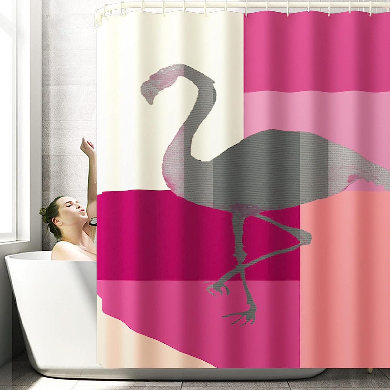 Flamingo Print Waterproof Bath Curtain Set With Shower Curtain And Accessories Kids Bathroom Shower Curtain - Image 2