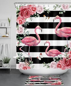 Flamingo Printed Shower Curtain - Add Quirkiness To Your Bathroom - Waterproof And Stylish