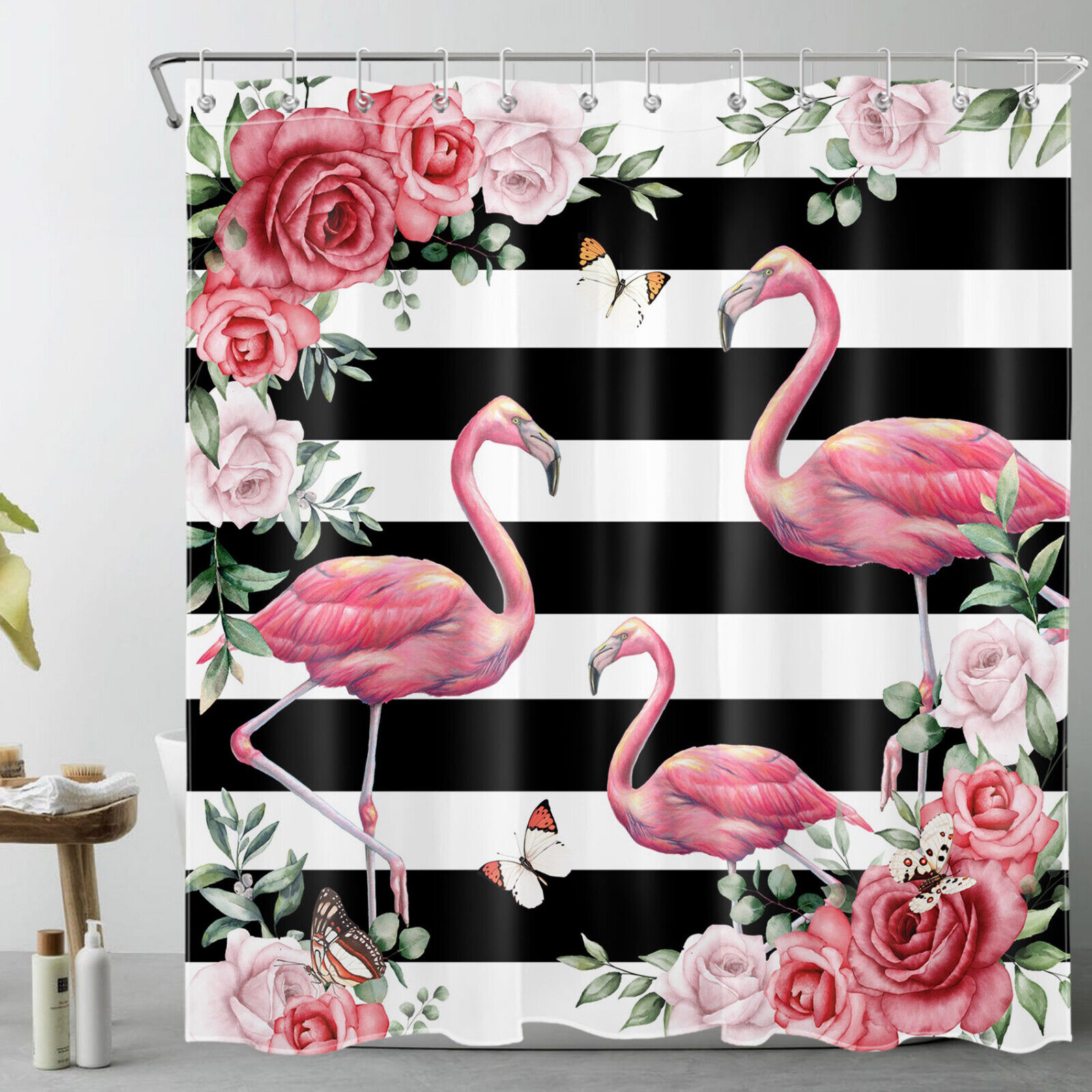 Flamingo Printed Shower Curtain - Add Quirkiness To Your Bathroom - Waterproof And Stylish - Image 2