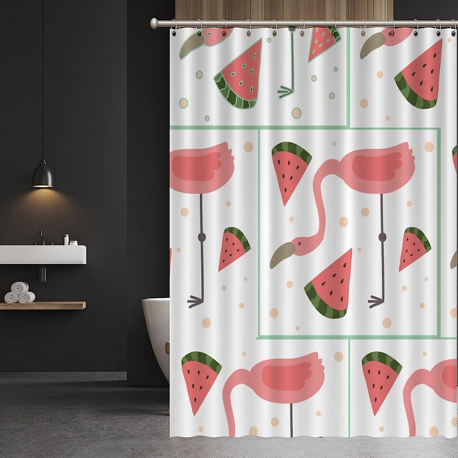 Flamingo Rustic Wood Shower Curtain Shower Curtain Fabric Washable Cool House Warming Gift