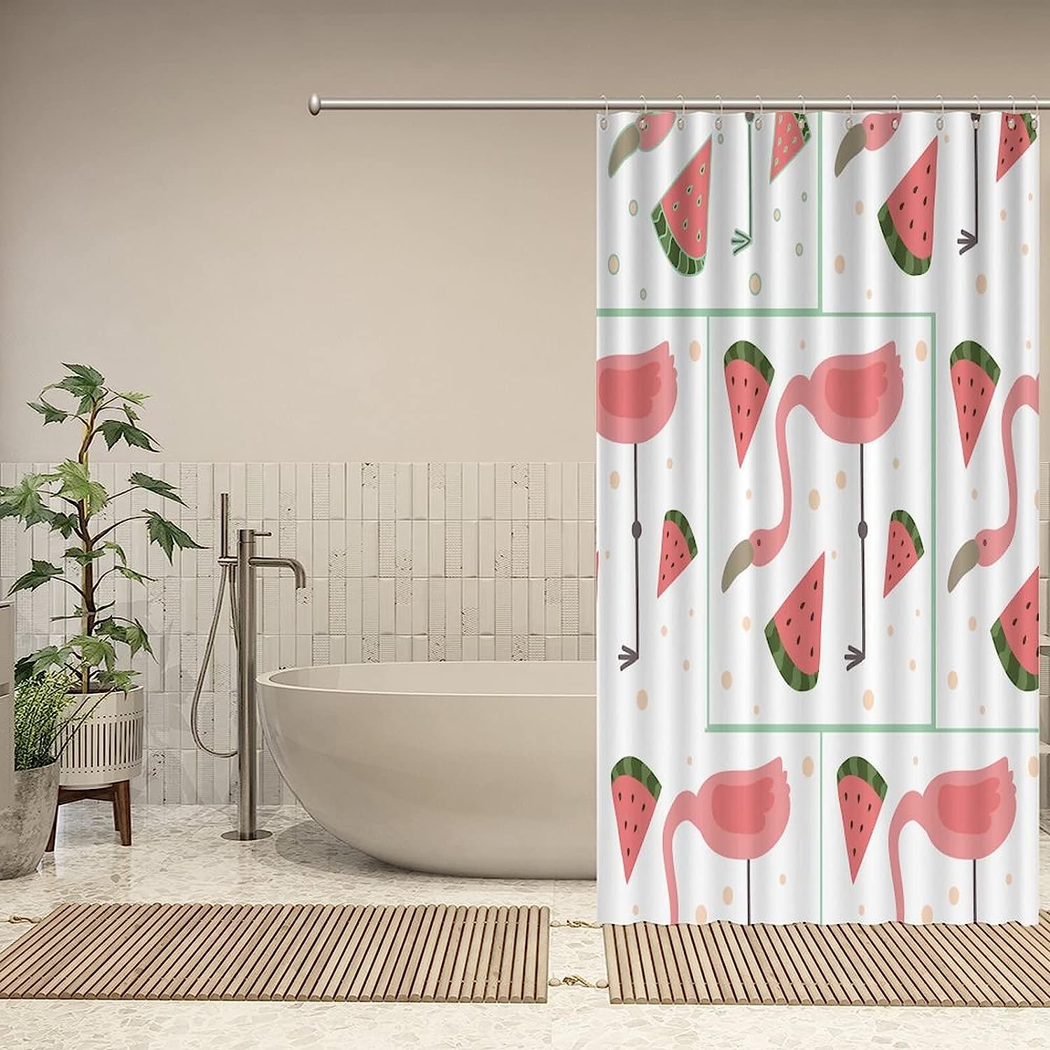 Flamingo Rustic Wood Shower Curtain Shower Curtain Fabric Washable Cool House Warming Gift