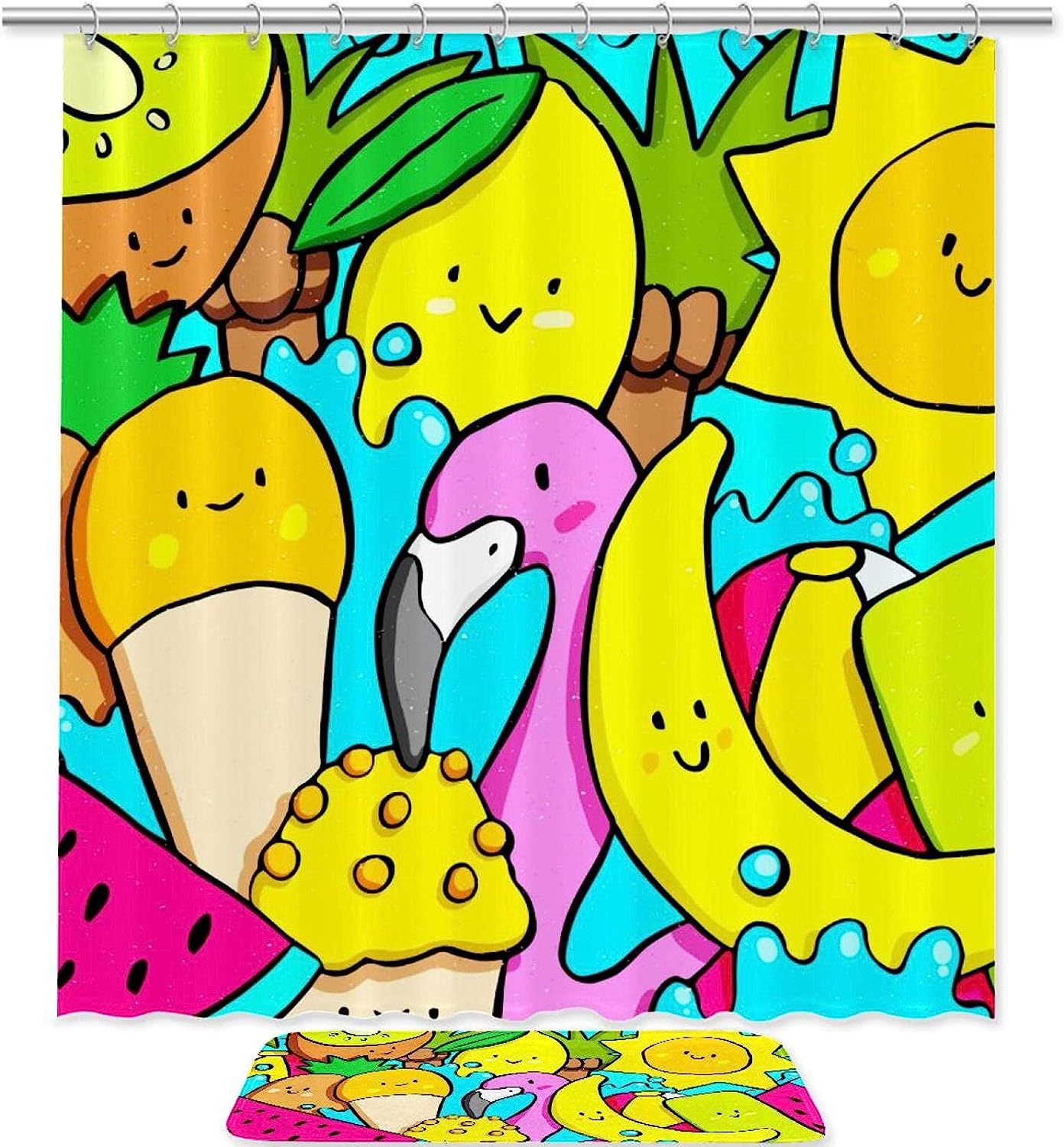 Flamingo Shower Curtain for Summer Beach Bathroom Decor
