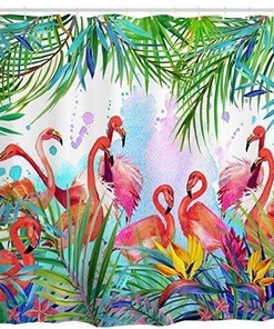 Flamingo Showertime Shower Curtain, Bright and Cheery Bathroom Accessory with Unique Artwork