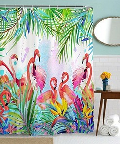 Flamingo Showertime Shower Curtain, Bright and Cheery Bathroom Accessory with Unique Artwork