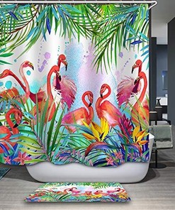Flamingo Showertime Shower Curtain, Bright and Cheery Bathroom Accessory with Unique Artwork