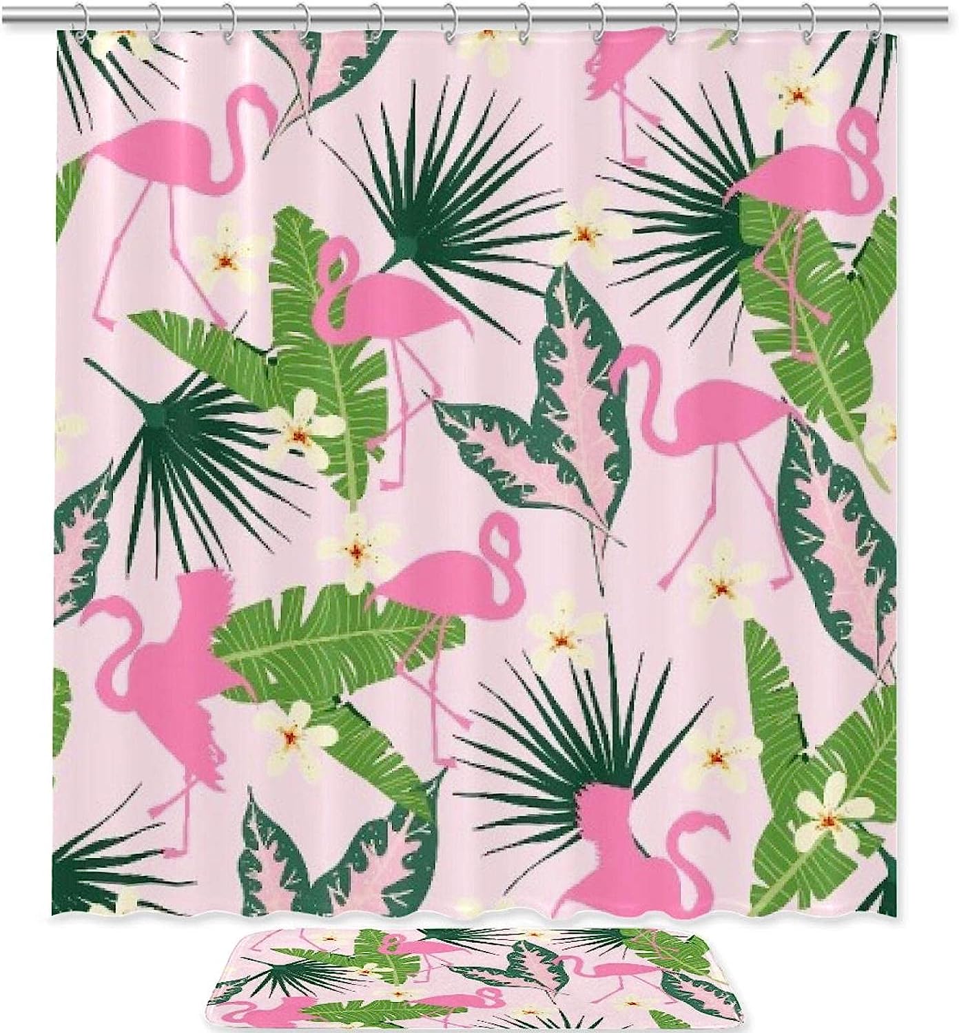 Flamingo Silhouettes And Plants Restroom Shower Curtain - Add Some Flair To Your Bathroom