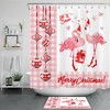 Flamingo Snowflakes Christmas Shower Set In Red And White Colors For Bathroom Decor