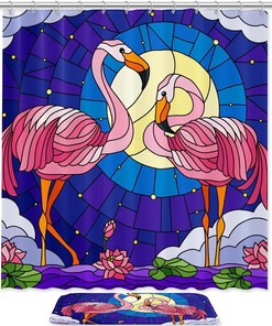 Flamingo Stained Glass Unique Shower Curtain