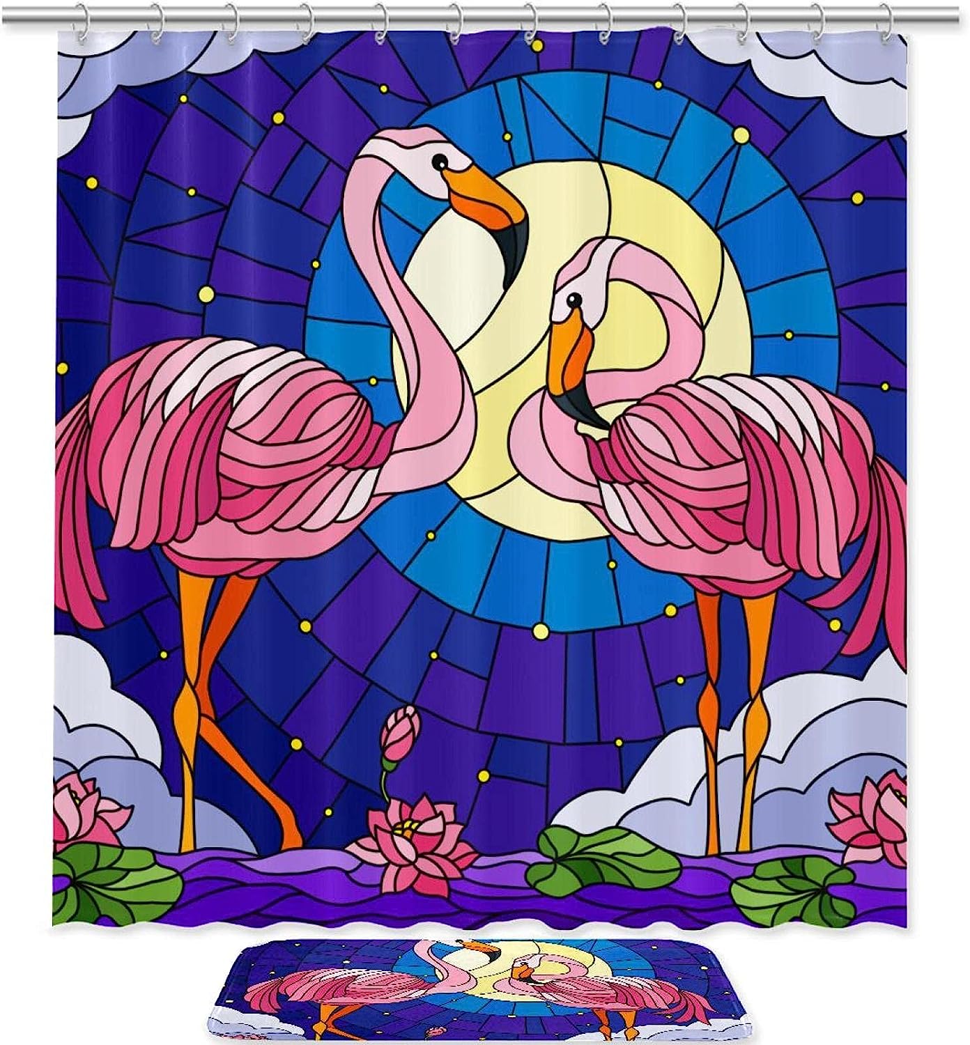 Flamingo Stained Glass Unique Shower Curtain