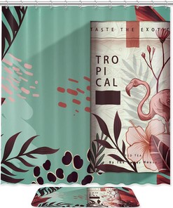 Flamingo Tea Party Print Shower Curtain For Bathroom Tub Set
