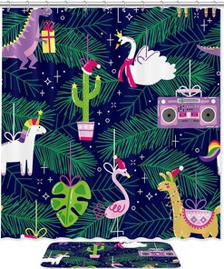Flamingo Unicorn Christmas Shower Curtain - Decorative Bathroom Accessory