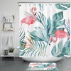 Flamingo Watercolor Nature Plant Shower Curtain, Tropical Bathroom Decor