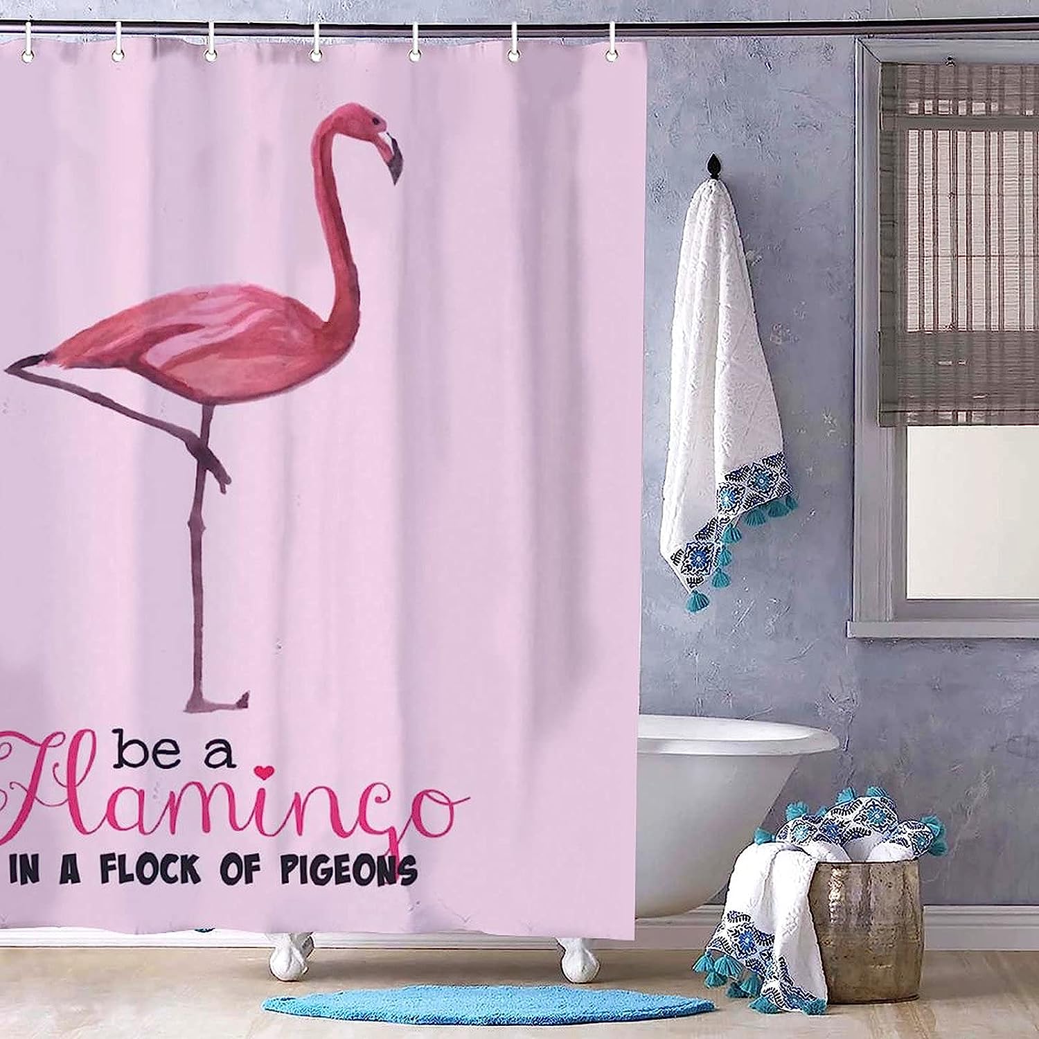 Flamingo Watercolor Painting Shower Curtain - Colorful Designer Bathroom Decor by WengBeauty