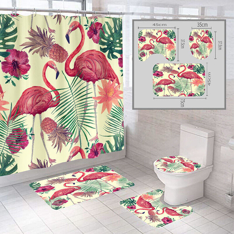Flamingo and Flower Shower Curtain - Whimsical Bathroom Decor
