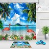 Flamingo and Palm Leaves Shower Curtain for Summer Beach Bathroom 