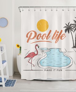 Flamingo and Palm Trees Print Shower Curtain for Summer Bathroom Decor