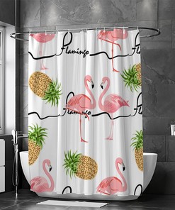 Flamingo and Pineapple Shower Curtain, Waterproof Bathroom Decor by Vantaso