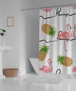 Flamingo and Pineapple Shower Curtain, Waterproof Bathroom Decor by Vantaso