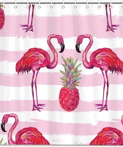 Flamingo and Pineapple Summer Print Shower Curtain for Bathroom Decor