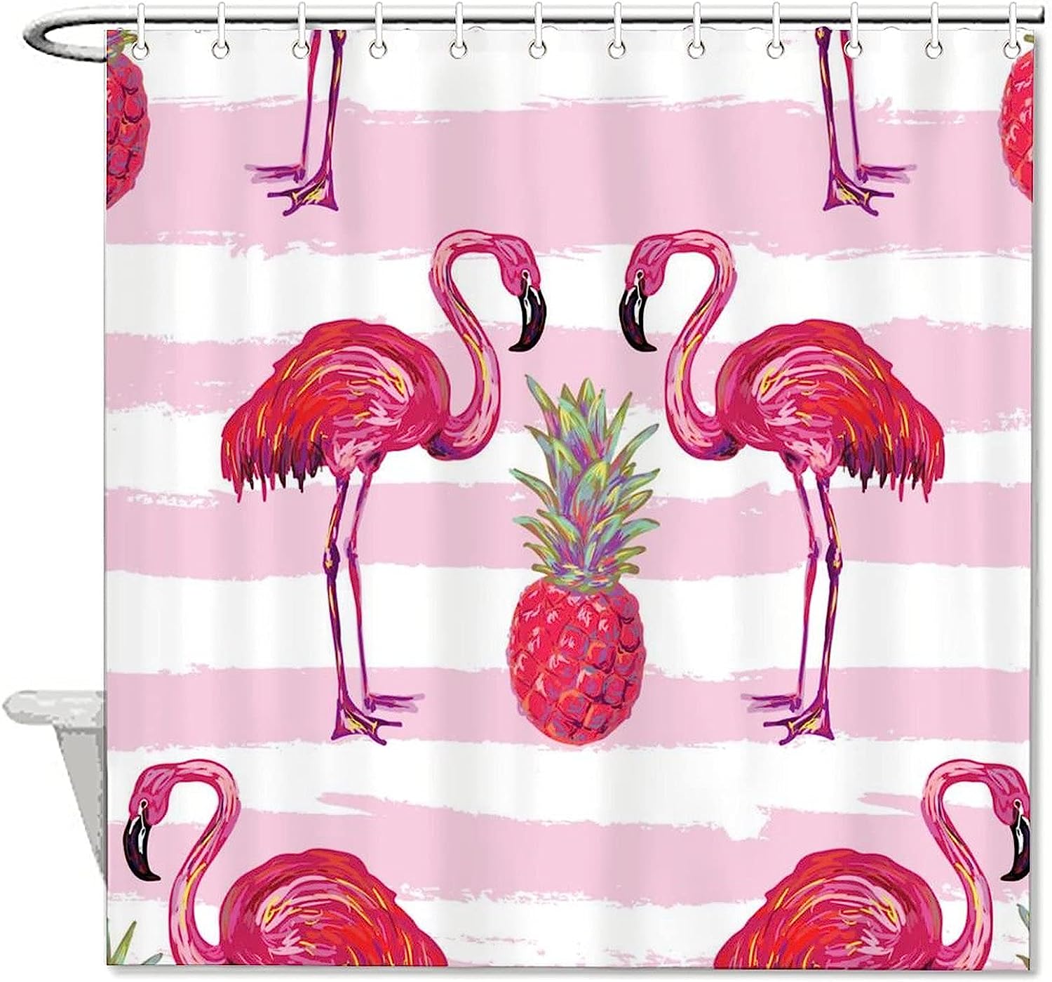 Flamingo and Pineapple Summer Print Shower Curtain for Bathroom Decor