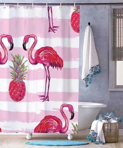 Flamingo and Pineapple Summer Print Shower Curtain for Bathroom Decor
