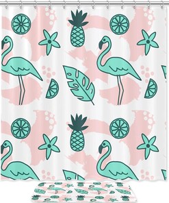 Flamingo and Pineapple Tropical Bathroom Shower Curtain for Your Home
