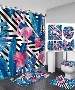 Flamingo and Plants Shower Curtain - Funky Bathroom Accessory
