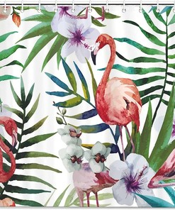 Flamingo in The Flowers and Grass Shower Curtain - Waterproof Bath Accessory by WengBeauty