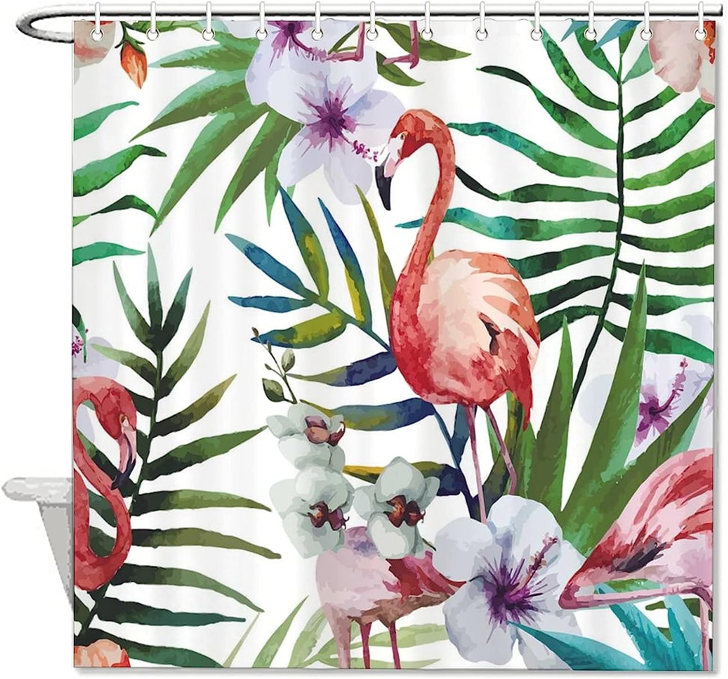 Flamingo in The Flowers and Grass Shower Curtain - Waterproof Bath Accessory by WengBeauty