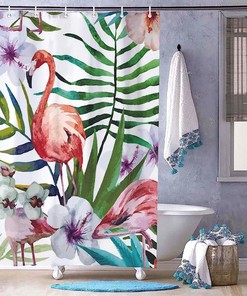 Flamingo in The Flowers and Grass Shower Curtain - Waterproof Bath Accessory by WengBeauty