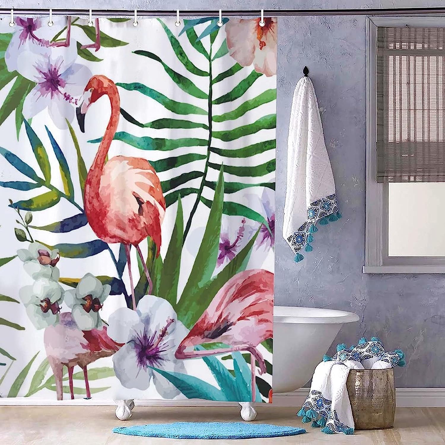 Flamingo in The Flowers and Grass Shower Curtain - Waterproof Bath Accessory by WengBeauty