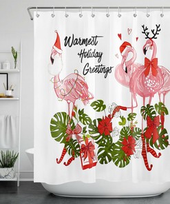 Flamingo with Santa Hat Christmas Shower Curtain