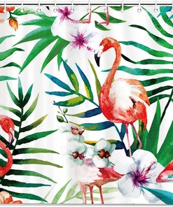 Flamingo with Tropical Palm Trees Shower Curtain - Elegant Bathroom Decor by WengBeauty