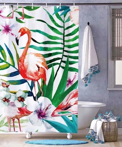 Flamingo with Tropical Palm Trees Shower Curtain - Elegant Bathroom Decor by WengBeauty
