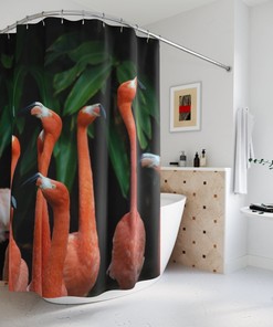 Flamingos And Tropical Leaves Shower Curtain For Nature-Inspired Bathroom Decor